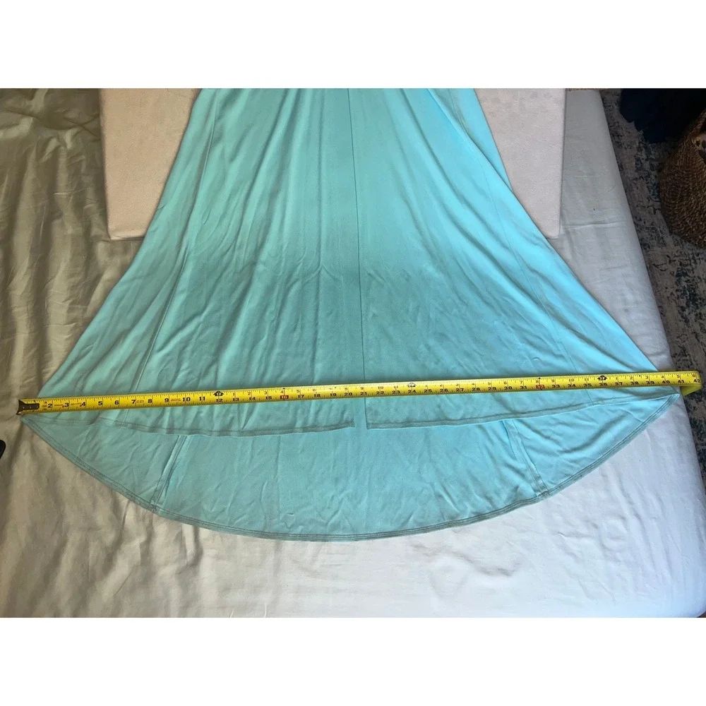 Nicole Bakti Turquoise Blue Rhinestone Ruched Formal Prom Gown Dress Womens Sz S - Picture 7 of 12